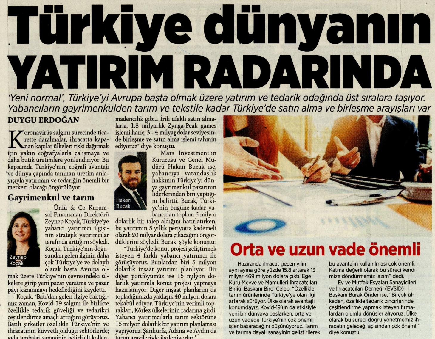Türkiye dünyanın yatırım radarında, Milliyet Gazetesi