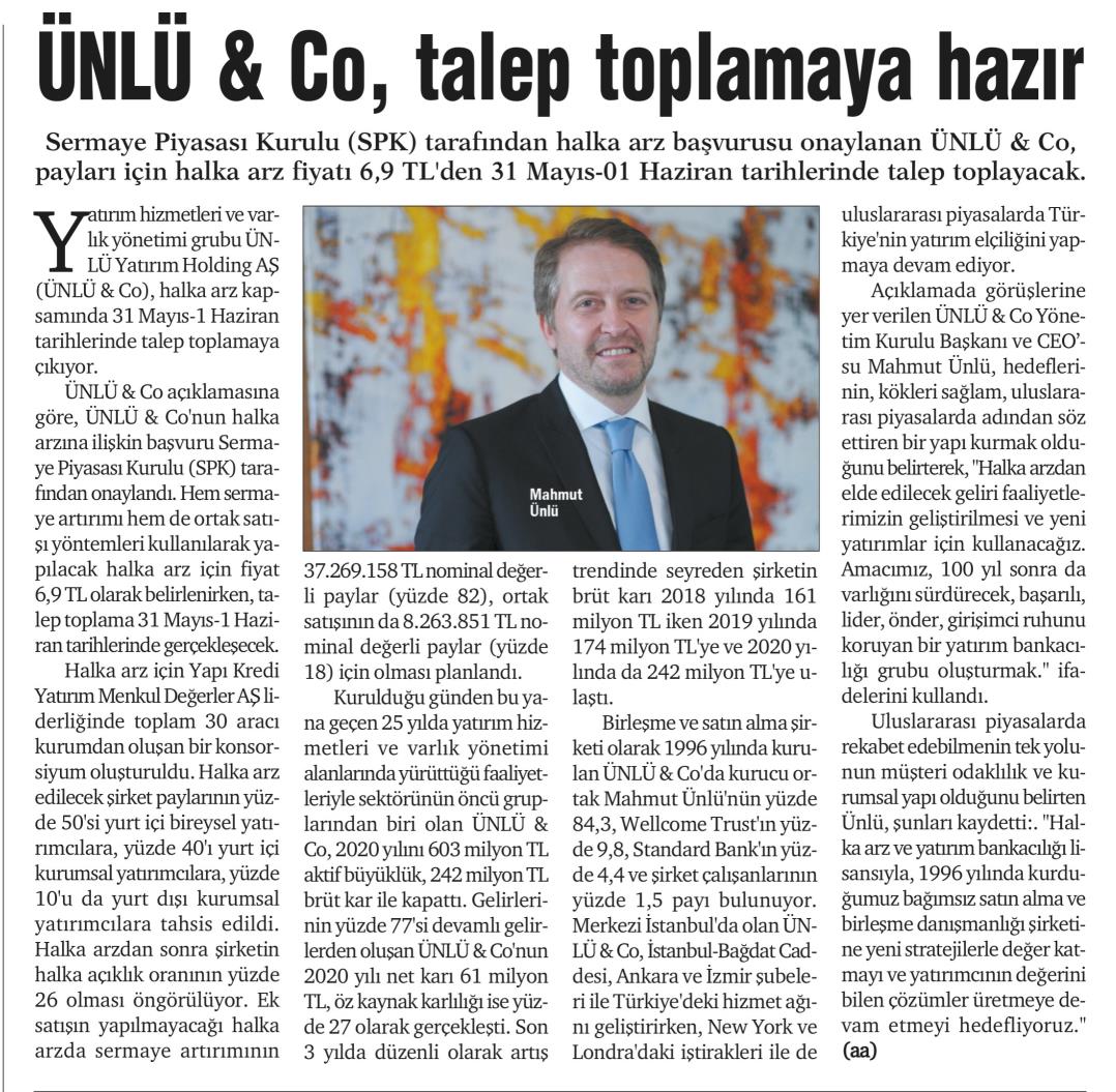 UNLU & CO, Talep Toplamaya Hazır, Hürses Gazetesi