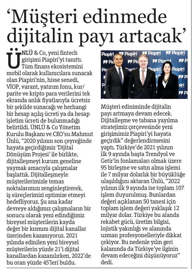 "Müşteri Edinmede Dijitalin Payı Artacak", Hürriyet Gazetesi