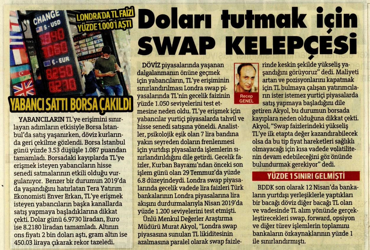 Doları tutmak için swap kelepçesi, Sözcü Gazetesi